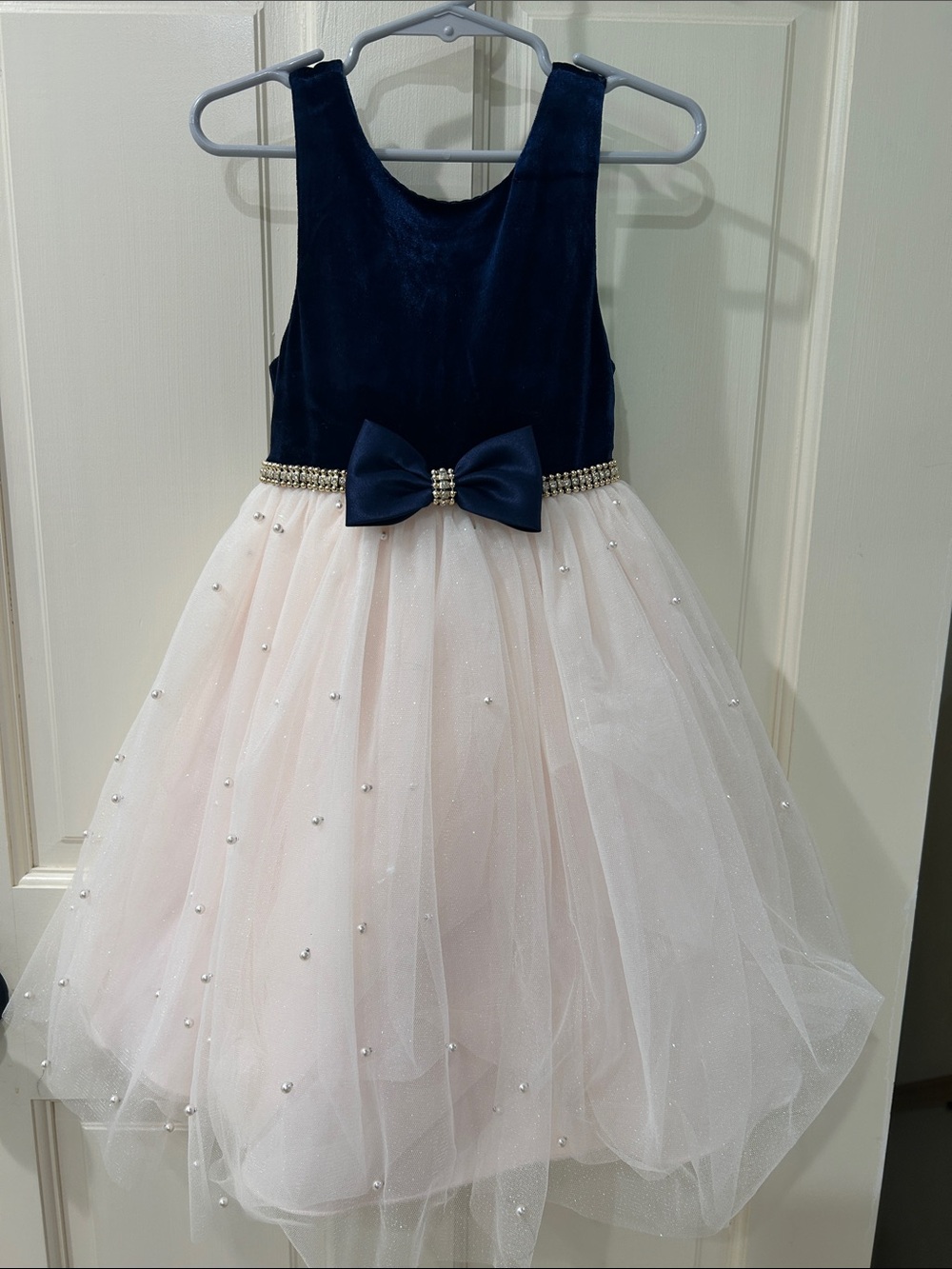 American Princess Navy and Blush Pearl-Embellished Party Dress
